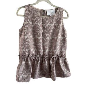 Le Clair De Lune Women S Pink Metallic Baroque Print Sleeveless Peplum Top NWT